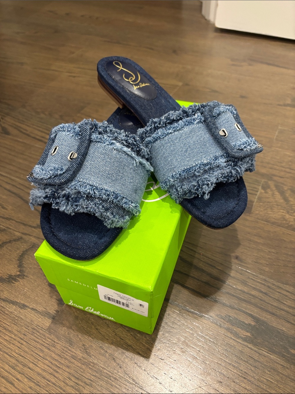 Sam Edelman Bambi Fray Slide Sandal, color: blue multi twill - Picture 5 of 11